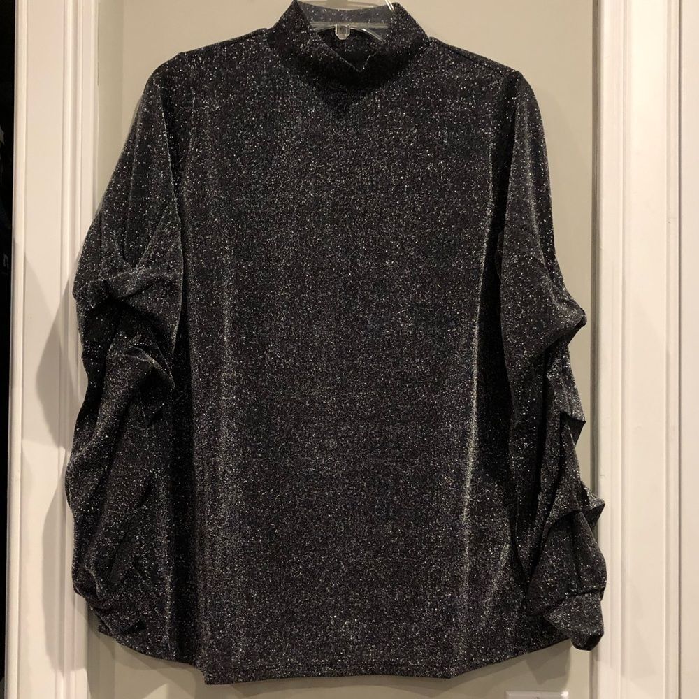 Alfani Mock-Neck Drape-Sleeve Metallic Top